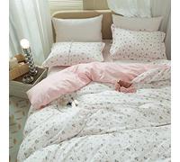 Floral Girls Duvet Cover Twin XL Cotton Pink Chic Garden Flower Bedding Set Lightweight Soft Aesthetic Comforter Cover With 2 Pillowcases