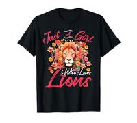 Floral Girls Kids Women Just A Girl Who Loves Lions T-Shirt