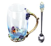 Floral Glass Mug Set, Decorative Beverage Tumbler, 350ml Clear Cup Featuring Matching Spoon Accessory, Heat Resistant Borosilicate Design with Ergonomic Grip, Thoughtful Present for Mother