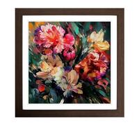 Floral Glitch Art No.1 Framed Print | 18x18 Inch Walnut Framed Wall Art | Ready to Hang | Eclectic Floral Picture | Living Room Bedroom Lounge Office