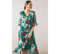 Floral Glitter Spot Ruffle Midi Dress Wallis Green 12