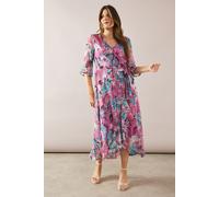 Floral Glitter Spot Ruffle Midi Dress Wallis Pink 12