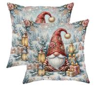 Floral Gnome Winter Christmas Scene Throw Pillow Covers 20x20 Set of 2