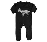 Floral Goat Silhouette Watercolour Cut Out Baby Romper Jumpsuit with feet, 0-3 Months, Black