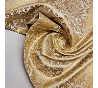 Floral Gold Leaf Damask Metallic Indian Banarasi Brocade Fabric Design 44" (Ivory)