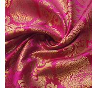 Floral Gold Leaf Damask Metallic Indian Banarasi Brocade Fabric Design 44" (Magenta Pink (B))