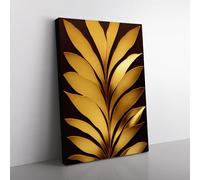 Floral Gold Leaf Foil Canvas Wall Art Print Ready to Hang, Framed Picture for Living Room Bedroom Home Office Décor, 76x50 cm (30x20 Inch)