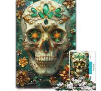 Floral Gold Skull Kintsugi Adult Jigsaw Puzzle, Wooden, 300 Pieces | Adult Jigsaw Puzzle - image-based sorting for steady puzzle progress during indoor leisure.