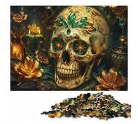 Floral Gold Skull Kintsugi Classic Wooden Puzzle for Adults, 300 Pieces | Adult Jigsaw Puzzle: clear image areas for detailed puzzle work on quiet evenings.