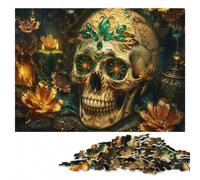 Floral Gold Skull Kintsugi Wooden Jigsaw 500 Pieces, Adult Puzzle