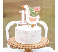 Floral Goose Cake Topper, Pink and White, First Birthday Party Decoration, 8.5x5.6 Inch,Vintage Goose Animal Party Highchair Garland Photo Props