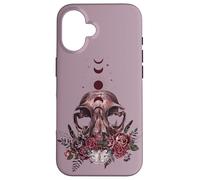 Floral Goth Moth Skull Vintage Dark Romance Moon Phase Case for iPhone 16