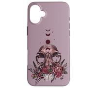 Floral Goth Moth Skull Vintage Dark Romance Moon Phase Case for iPhone 16 Plus
