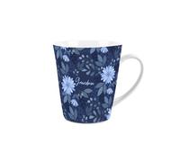 Floral Grandma Gift Mug - Dark Blue Flowers Design Small Latte Mug - Ceramic White Tea/Coffee Cup Presents for Her