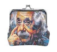 Floral Green Leaves Kiss Lock Change Purse, Coin Purse for Women, 4.5"L X 4.1" H, albert einstein's face, One Size, Albert Einstein's Face