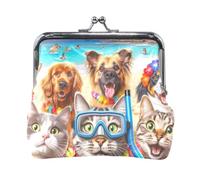 Floral Green Leaves Kiss Lock Change Purse, Coin Purse for Women, 4.5"L X 4.1" H, Cute Pets Beach, One Size, Cute Pets Beach