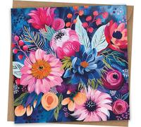 Floral Greeting Card - Beautiful Colourful Flowers Birthday Card & Kraft Envelope