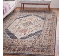 Floral Grey Traditional Abstract Persian Bordered Easy To Clean Rug For Dining Room-160Cm X 230Cm
