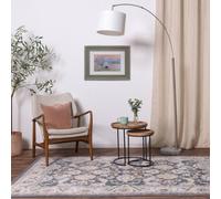 Floral Grey Traditional Persian Abstract Bordered Easy To Clean Rug For Dining Room-120Cm X 170Cm