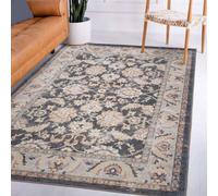 Floral Grey Traditional Persian Abstract Bordered Easy To Clean Rug For Dining Room-200Cm X 290Cm