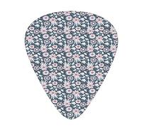 Floral Guitar Picks 12 Pack Universal ABS Guitar Picks,Flowers with Hand Drawn Composition,for Acoustic and Electric Guitar,Dark Slate Blue Pastel Pink