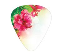 Floral Guitar Picks 12 Pack Universal ABS Guitar Picks,Hibiscus Flower Florets Buds Leaf Essence Fragrance Blossoms Garden Image,for Acoustic and Electric Guitar,Hot Pink Fern Green