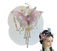 Floral Hair Clips | Tassel Hair Clip - Shiny Rose Silk Bowknot Fairy Headpiece for Youth Girl Dance Bridal Beach Vacation Cosplay Prom Festival Wedding School