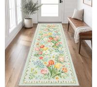 Floral Hallway Runner Rug 60x120, Washable Runner Carpet | Low Pile Non Slip Sage Green Runner Rugs for Hallway, Soft Long Kitchen Carpet Runner for, Hall, Corridor, Bedroom Decor