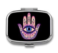 Floral Hamsa Hand Evil Eye Pill Box 2 Compartment Pill Case Decorative Organizer Storage Boxes Holder Cute