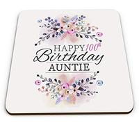 Floral Happy 100th Birthday Auntie Novelty Funny Novelty Glossy Coaster