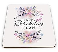 Floral Happy 100th Birthday Gran Novelty Funny Novelty Glossy Coaster