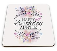 Floral Happy 80th Birthday Auntie Novelty Funny Novelty Glossy Coaster