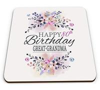 Floral Happy 80th Birthday Great-Grandma Novelty Funny Novelty Glossy Coaster