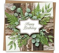 Floral Happy Birthday Card - Nature Themed Wooden Flower Print Birthday Card