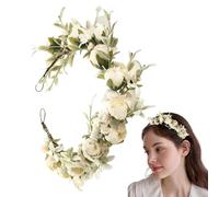 Floral Headband - Wedding Flower Garland Adjustable Size | Artificial Floral Hair Accessory For Photo Props Festivals And Bridal Events, Romantic Boho Flower Headpiece For Women Girls Party