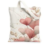 Floral Heart Canvas Tote Bags, Leaf Pattern Reusable Bags, Spring Vintage Chic Lightweight Washable Shoulder Strap for Trav, Peach, 13x15 Inch