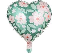 Floral Heart Foil Balloon, 45 cm, Mint Green with White Flowers