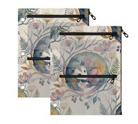 Floral Hedgehog 3 Hole Pencil Pouch 3-Hole Punched Storage Pouch for Teachers, 2 Pack, 11"x8.9"