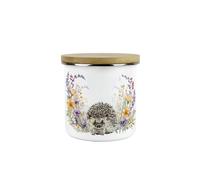Floral Hedgehog Canister - White Metal Enamel Medium Sized Kitchen/Home Storage Container Gift
