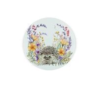 Floral Hedgehog Round Glass Trivet - Flowers & Wildlife Kitchen Gift Small Textured Chopping Board/Worktop Protector 20cm x 20cm (8" x 8")