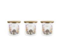 Floral Hedgehog Tea, Coffee & Sugar Storage Canisters Set - Pretty Wildlife Creatures & Foliage Homewares Gifts - White Metal Enamel Medium Sized Kitchen Food/Drinks Storage Containers Pack of 3
