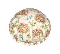 Floral Hedgehogs Print Premium Double Layer Shower Cap For Women With Reusable Shower Cap For Hair - Waterproof Plastic Cap - Shower Caps For Long, Short And Curly Hairs