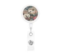 Floral Hedgehogs Print Retractable Badge Holder with Clip Name Card Holders for Office Worker Doctor Nurse