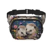 Floral Hedgehogs Print Versatile Square Double Layer Waist Bag Trendy for Men and Women daily use Bag, Black, One Size