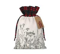 Floral Herbs Botanical Engraving 1pcs Drawstring Tote Bag 4.7 X 6.9in For Christmas Gifting And Storage And With Kraft Gift Tags