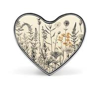 Floral Herbs Botanical Engraving Button Pin Heart Shape Metal Lapel Pins Badges Personalized Pinback Button Badges Novelty Funny Enamel Pins Fashion Cute Heart Brooch Pin for Backpacks Jackets Bags