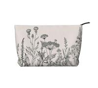 Floral Herbs Botanical Engraving Corduroy Makeup Bag - Portable and Stylish Cosmetic Organizer for Beauty Essentials, Zipper Closure, Travel-Friendly, Cosmetics Bag, Gift for Her