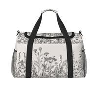 Floral Herbs Botanical Engraving Hand Travel Bag - Large Reusable Shopping Tote Bag, Perfect for Outdoor Activities, Sports, Camping & Groceries, Black, One Size