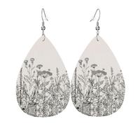 Floral Herbs Botanical Engraving Leather Earrings For Women Dangle, Piercing Teardrop Earrings Lightweight Jewelry Gifts For Women Girls