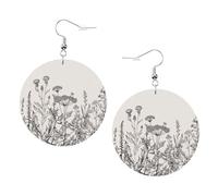 Floral Herbs Botanical Engraving Leather Round Earrings Daily Accessories Working At Work Women'S Fashion